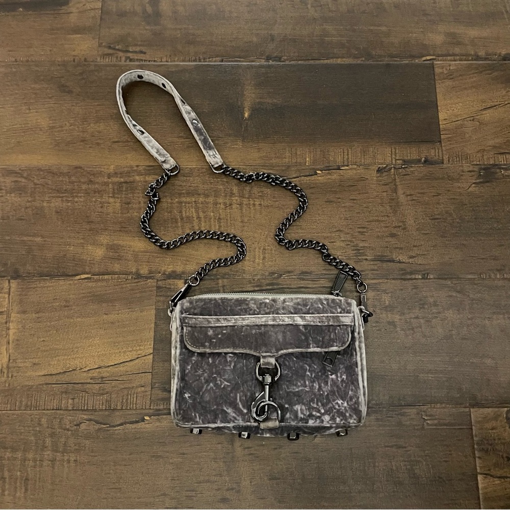 REBECCA MINKOFF Grey Velvet Mini M.A.C. Crossbody Bag w/ gunmetal hardware USED